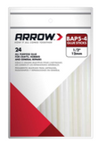 A package of Arrow brand all purpose glue sticks. "24 ALL PURPOSE GLUE", "BAP5-4 GLUE STICKS, 1/2" 12mm". White label with red accents.