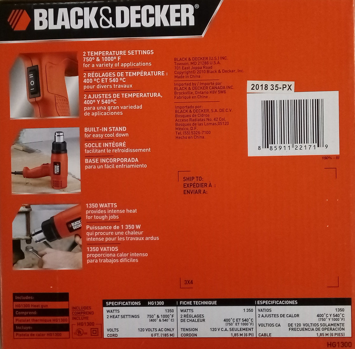 Black & Decker HG1300 Dual Temperature Corded Heat Gun, 120 V, 1350 W