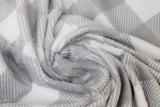 Swirled swatch buffalo check fabric (white fabric with light grey buffalo check print)