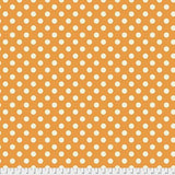 Swatch of pom pom (dots) printed fabric in begonia (orange)