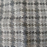 Square swatch thick textured upholstery fabric with pixelated gingham design in beige and grey shades