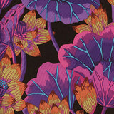 Swatch of lake blossoms floral printed fabric in black