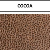 Swatch of pebbled vinyl in Cocoa with colour label