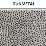 Swatch of pebbled vinyl in Gunmetal (pale grey with dark 'pebbles') with colour label