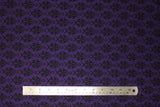 Flat swatch Eggplant fabric (dark purple fabric with small black ornate/victorian design allover)