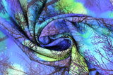 Swirled swatch blue/green trees (blue and green marbled look fabric with large repeated black tree silhouettes allover)
