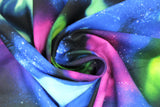 Swirled swatch magic sky fabric (black fabric with large tossed blue, green and pink light forms with white small star dots)