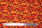 Flat swatch firehouse fabric (black fabric with bright yellow, orange, red cartoon flames allover)