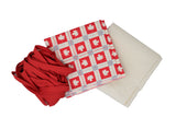 Casserole carrier contents: two fabrics, one ribbing (red/white maple leaf grid print)