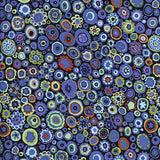 Swatch of multi-coloured paperweight printed fabric in cobalt