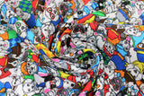 Swirled swatch Dogs fabric (full colour collaged dogs allover cartoon style with hats, sweater vests, glasses, etc. different style breeds and outfits)