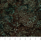 Swatch of brown raindrops fabric (brown, teal, grey water droplet look circles collaged)