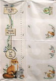Full panel swatch baby themed panel in chart & bib panel white fabric with light grey 5' height chart with wood sign and woodland friends. Also includes four bib panels with small woodland friends
