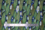 Flat swatch waterlilies fabric (collaged green lily pads and white waterlilies on dark blue water)
