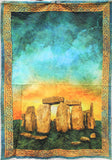 Full panel swatch - Stonehenge Panel (44" x 28") (teal rectangular panel with gold celtic knot style frame/border and Stonehenge image at setting sun)