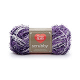 Ball of Red Heart Scrubby in shade jelly (white, light to dark purple ombre)