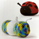 Completed Amigurumi lady bug and caterpillar (black and red lady bug, white and multi caterpillar)