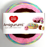 Amigurumi 4 colour yarn wheel (donut) beige and brown for donut bodies, pink and multi for glaze