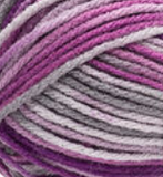 Swatch of Red Heart Heat Wave yarn in shade ultra violet (light to dark purple ombre)
