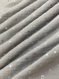 Swirled swatch silver foil stars printed fabric on grey