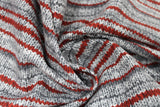Swirled swatch grey/red multi knit fabric (medium grey knit look fabric with light grey and red stripes)