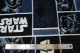 Flat swatch Star Wars licensed print on fleece (text and darth vaders on black and dark blue)