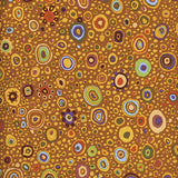 Swatch of multi-coloured Roman glass printed fabric in gold