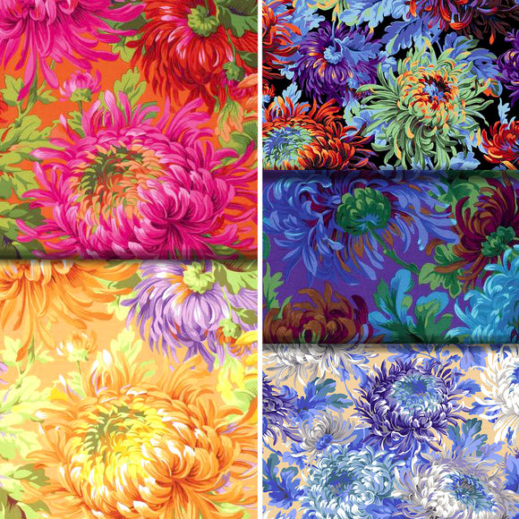Group swatch shaggy floral printed fabric in various colours