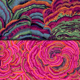 Group swatch assorted Tree Fungi printed fabrics in various colours