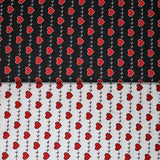 Group swatch hearts and heartbeat lines printed fabrics on white and black