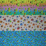 Group swatch assorted Hip Hop themed fabrics in various styles/colours