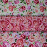 Group swatch assorted flower printed fabrics in a variety of styles/colours