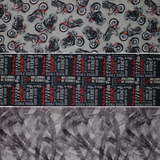 Group swatch assorted Ride Free themed fabrics in various styles/colours