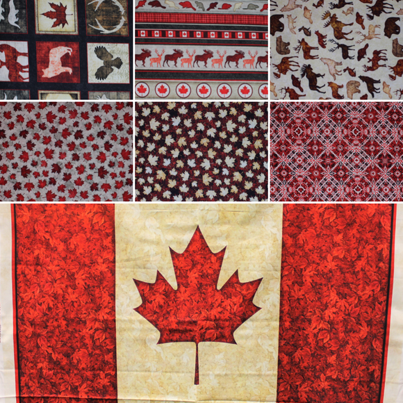 Group swatch The Great White North themed fabrics in various styles/colours