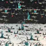 Group swatch desert cactus landscape fabric in black and beige