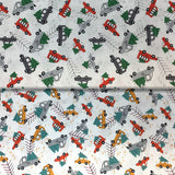 Group swatch cartoon Christmas tree on vehicle printed fabric in various colours