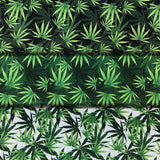 Group swatch layered pot leaf print fabric in various colours