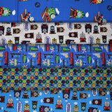 Group swatch assorted Thomas & Friends themed fabrics in various styles/colours