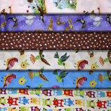 Group swatch animal themed printed fabrics in various styles