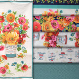 Group swatch assorted flower themed fabrics in various styles and colours