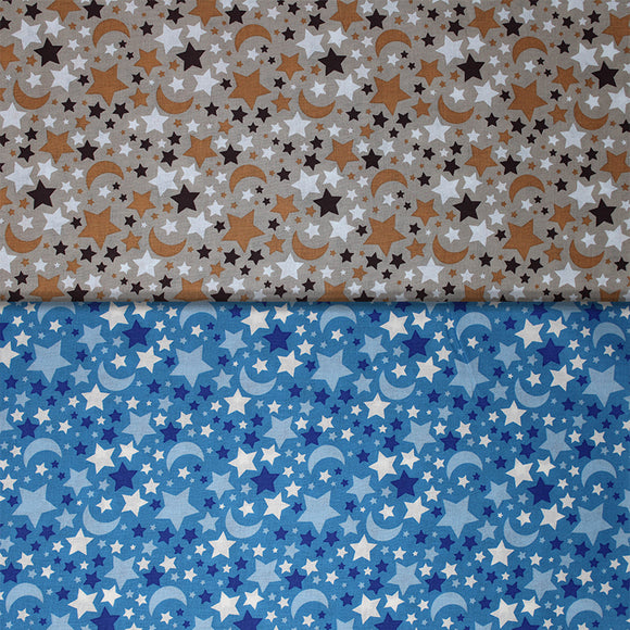 Group swatch small stars and moons printed fabric in various colours