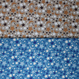 Group swatch small stars and moons printed fabric in various colours