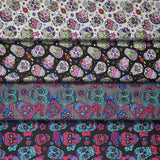 Group swatch assorted sugars skull printed fabrics in various styles/colours