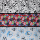 Group swatch assorted Marvel themed fabrics in various styles/colours
