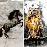 Group swatch Call of the Wild Panels fabric panels in horse and owl styles