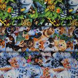 Group swatch assorted Stacked Animals themed fabrics in various styles/colours