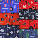Group swatch licensed NHL Canadian teams printed fabrics