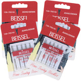Packs of 5 denim needles in various sizes
