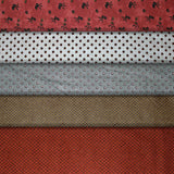 Group swatch coffee themed printed fabrics in various styles