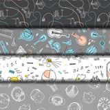 Group swatch assorted Band Practice themed fabrics in various styles/colours
